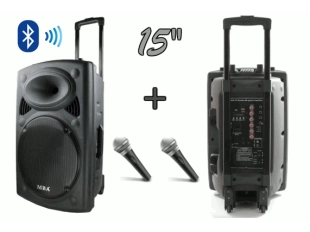 15-инчова тонколона с акумулатор, Bluetooth и два безжични микрофона за караоке