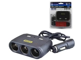 Olesson 1512 Мулти Разклонител за Запалка с 3 Гнезда и 2 USB Порта