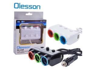 Разклонител Olesson 1523 за автомобилна запалка с 3 гнезда и 2 USB