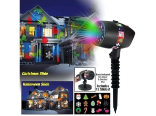Празничен LED прожектор с 12 сменяеми цветни слайда за Коледа