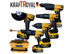 KraftRoyal 5в1 универсален инструментален комплект с винтоверт, гайковерт и ъглошлайф