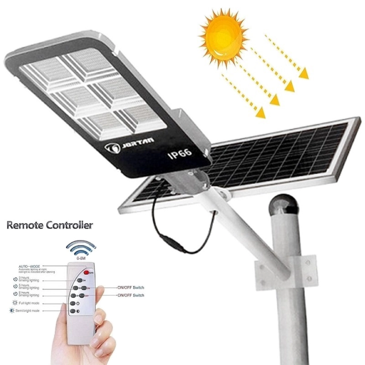 Улична соларна лампа JORTAN с панел и стойка 1800W - Jortan 3087