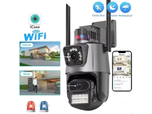 Черна двойна външна WiFi камера 8MP с AI и два обектива ICSee
