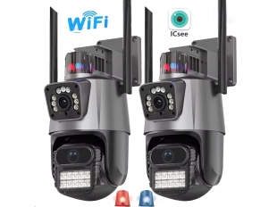 Комплект от 2 броя черни двойни външни WiFi AI камери 8MP ICSee