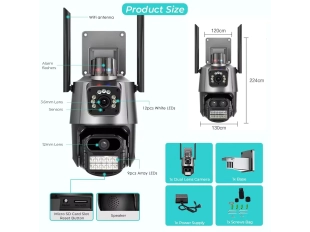 Черна двойна външна WiFi камера 8MP с AI и два обектива ICSee