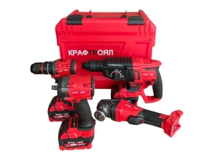 KraftRoyal набор акумулаторни перфоратор, ъглошлайф и винтоверт с батерии
