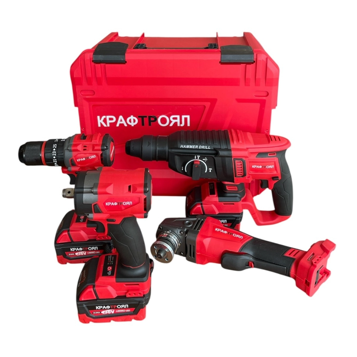 KraftRoyal набор акумулаторни перфоратор, ъглошлайф и винтоверт с батерии - KraftRoyal 3196-2