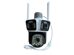 Тройна външна въртяща WiFi AI камера 12MP с три обектива и 50 диода, ICSee, Бяла