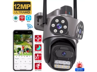 Външна WiFi камера с три обектива 10MP AI ICSee, черна