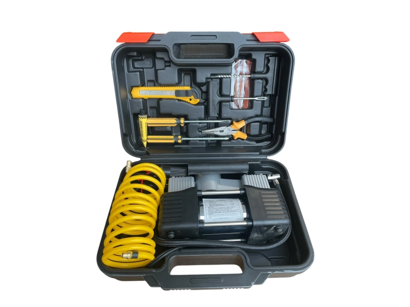 Компресор за кола с куфар + комплект за ремонт на гуми Компресор за кола с куфар + комплект за ремонт на гуми - 1833