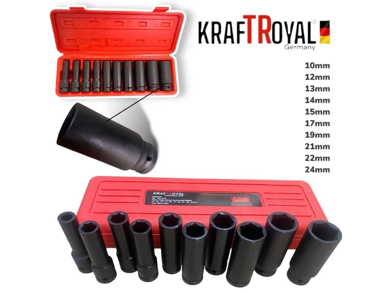 Комплект ударни вложки KRAFTROYAL, 10 броя, 1/2, 13 – 24 мм Комплект ударни вложки KRAFTROYAL, 10 броя, 1/2, 13 – 24 мм - KraftRoyal 1777-10