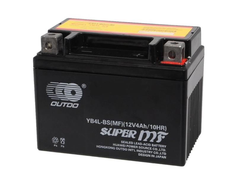 Акумулатор стартов YB4L-BS(MF) 12V 4Ah 10hr десен + Акумулатор стартов YB4L-BS(MF) 12V 4Ah 10hr десен + - OUTDO 19047