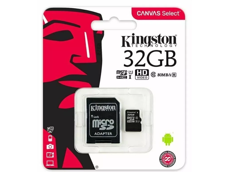 MicroSD Карта памет Kingston 32GB Class 10 + SD Адаптер MicroSD Карта памет Kingston 32GB Class 10 + SD Адаптер - Kingston 3068-32gb