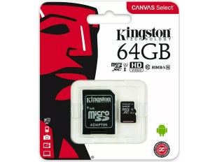 MicroSD Карта памет Kingston 64GB Class 10 + SD Адаптер