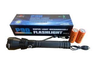 Професионален компактен мощен фенер P90 с две батерии 90 000lm Професионален компактен мощен фенер P90 с две батерии 90 000lm - подобен продукт