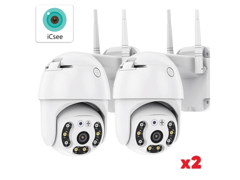 2бр. Външна въртяща WiFi AI камера 5MP, ICSee, Бяла 2бр. Външна въртяща WiFi AI камера 5MP, ICSee, Бяла - 1450-2