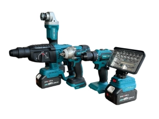 Комплект от акумулаторен перфоратор, ъглошлайф, гайковерт, винтоверт и работна лампа  с 3 броя батерии 36V 8Ah и зарядно KraftRoyal - подобен продукт