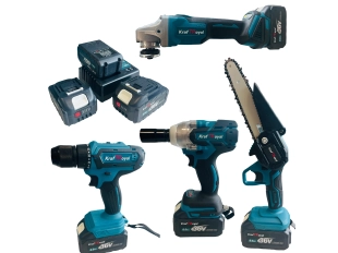 Комплект от акумулаторна мини резачка, ъглошлайф, гайковерт и винтоверт 36V с 3 броя батерии 8Ah и зарядно KraftRoyal - подобен продукт