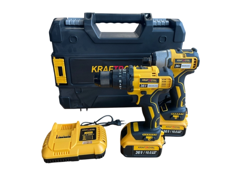 Комплект акумулаторен безчетков импакт и винтоверт 36V 8Ah KraftRoyal - Жълт Комплект акумулаторен безчетков импакт и винтоверт 36V 8Ah KraftRoyal - Жълт - KraftRoyal 1734